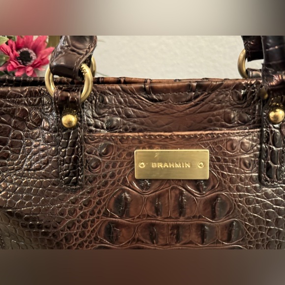 Brahmin Mini Asher Satchel Pecan Melbourne Croc Leather Crossbody - Picture 3 of 16